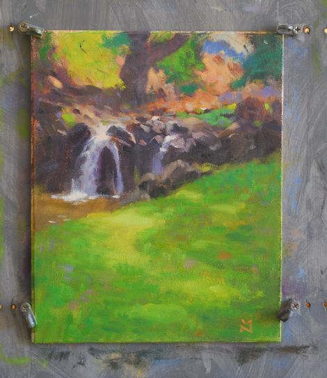 Nu'uanu Falls, 10 x 8", oil on panel.