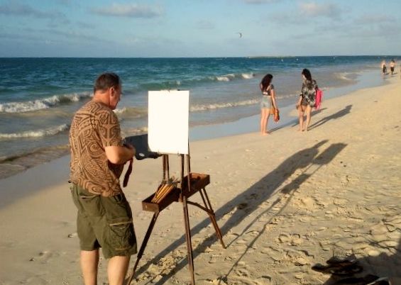 The Artist at Work, Kailua Beach • Mark Norseth | Fine Paintings